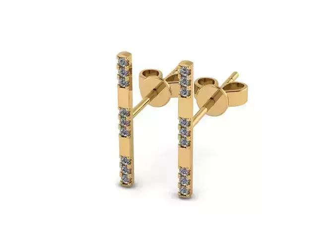 Earrings gold bar stud with diamonds 3D print model