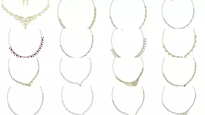 64 Bulk Women necklace-earrings set 3dm stl render detail 3D Model Collection