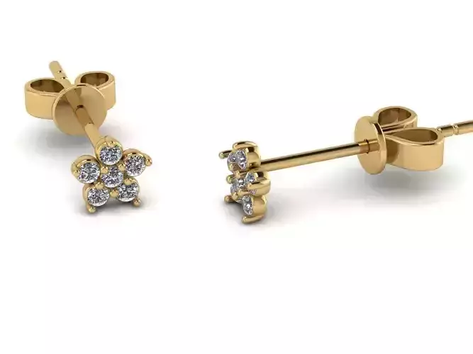 Earrings gold diamond flower stud 3D print model