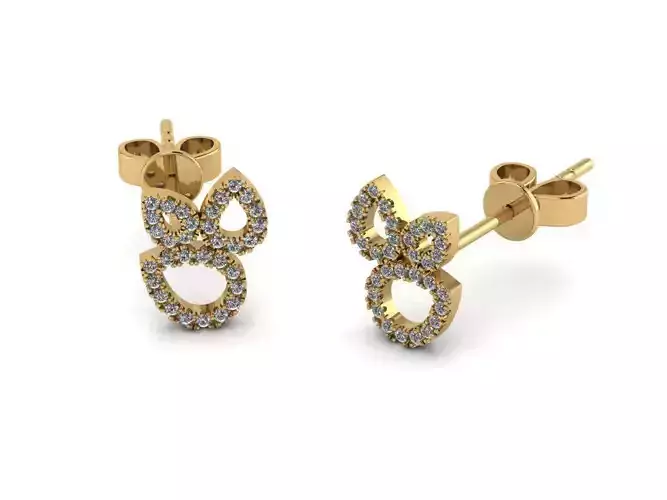 Earrings gold diamond stud 3D print model