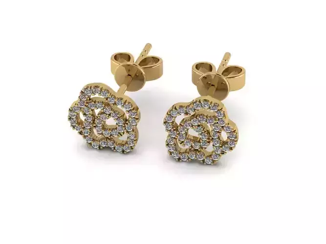 Earrings gold diamond flower stud 3D print model