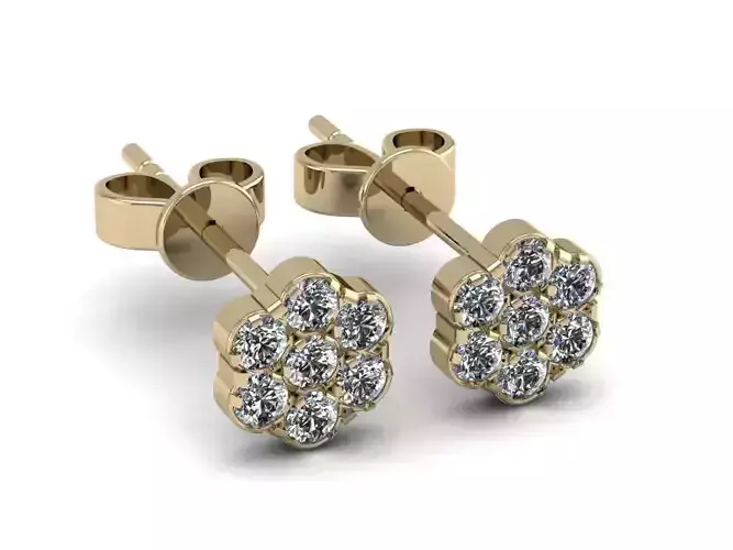 Earrings pair of diamond flower stud 3D print model