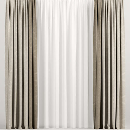 Brown curtains with tulle 3D model