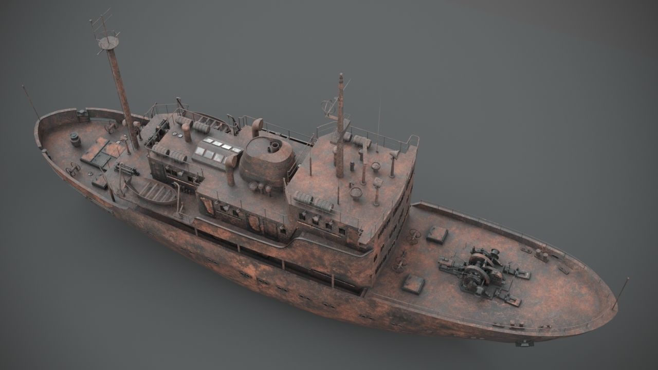 Old rusted abandoned vessel 3D model_2