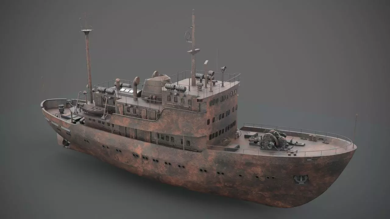Old rusted abandoned vessel 3D model_0