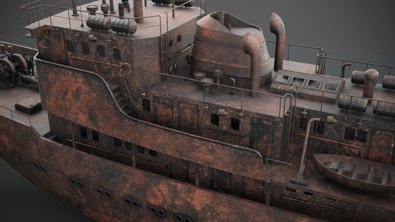 Old rusted abandoned vessel 3D model_4