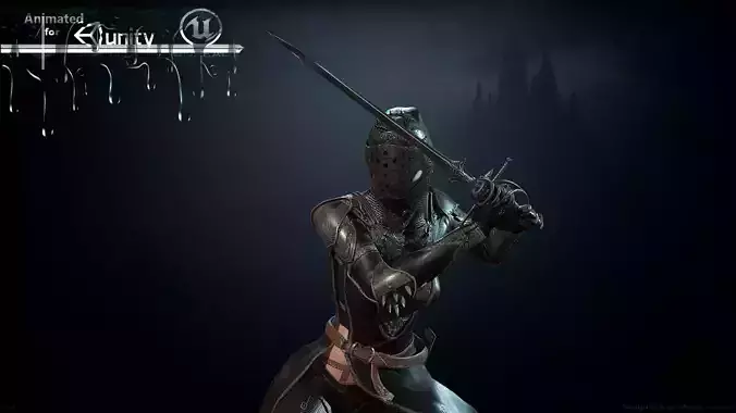 DarkLady woman holding sword Low-poly 3D model