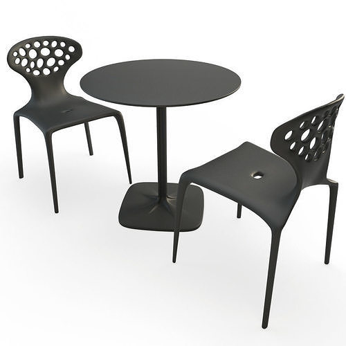 Supernatural Plastic grey table and chairs 3D model