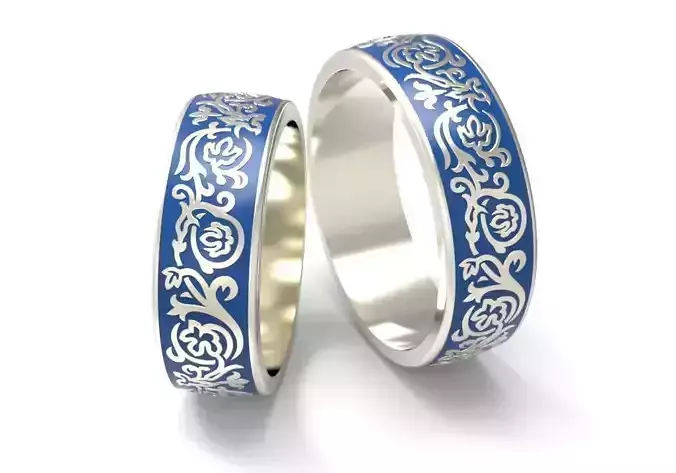 Floral wedding bands with enamel2