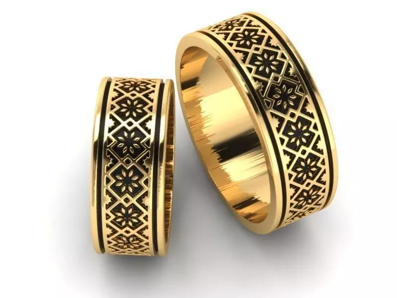 Wedding rings with tracery2 3D print model_0