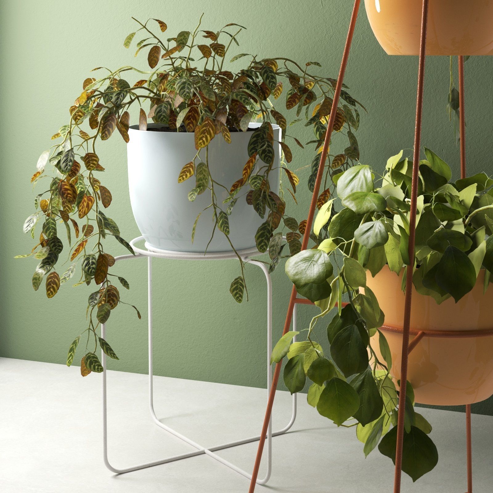 Montgolfier Pots with Plants 3D model_1