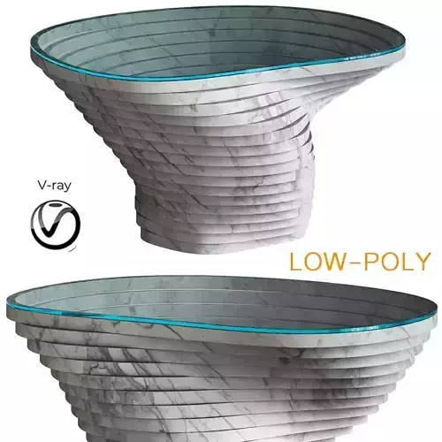 Coffee Table Round Circular White Marble Glass Crystal 3d model