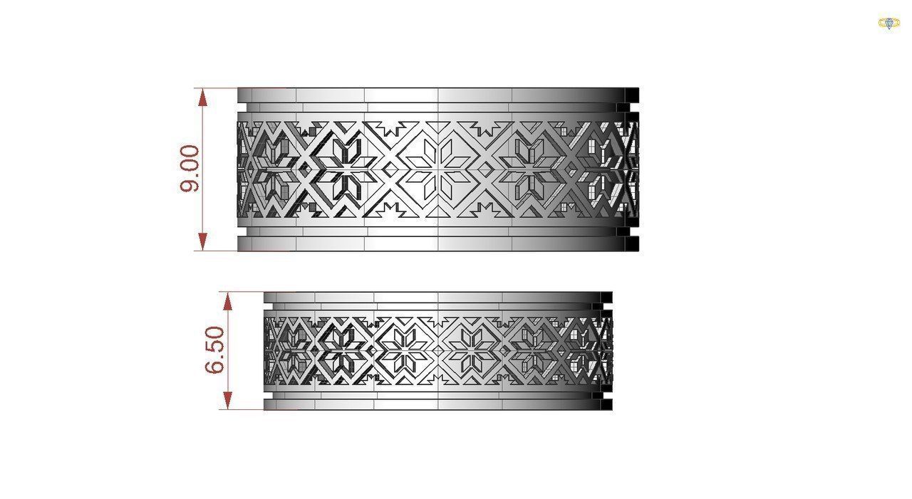 Wedding bands with tracery 3  3D print model_1