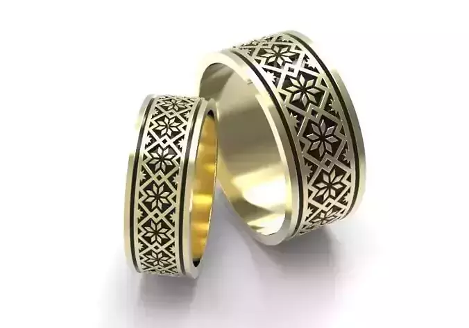 Wedding bands with tracery 3 