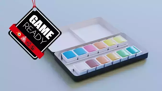 Watercolor Set of paints in box Low-poly 3D model