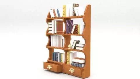 library wooden bookcase with drawers 3D model