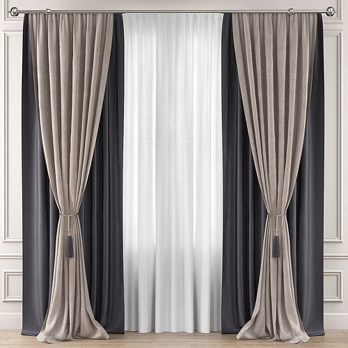 Curtains 3d model curtain with drapes Low-poly 3D model
