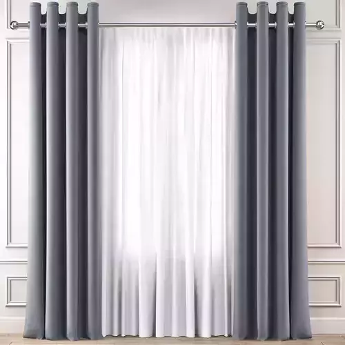 Curtains 3d model pair of on wall