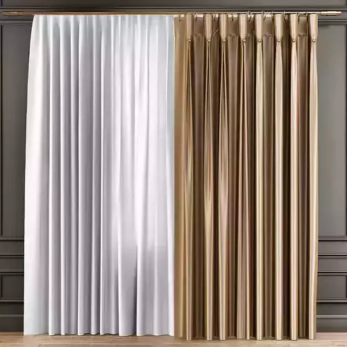 Curtains 3d model curtain with gold and pleats Low-poly 3D model