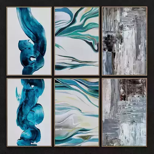 frames 3d model six abstract paintings