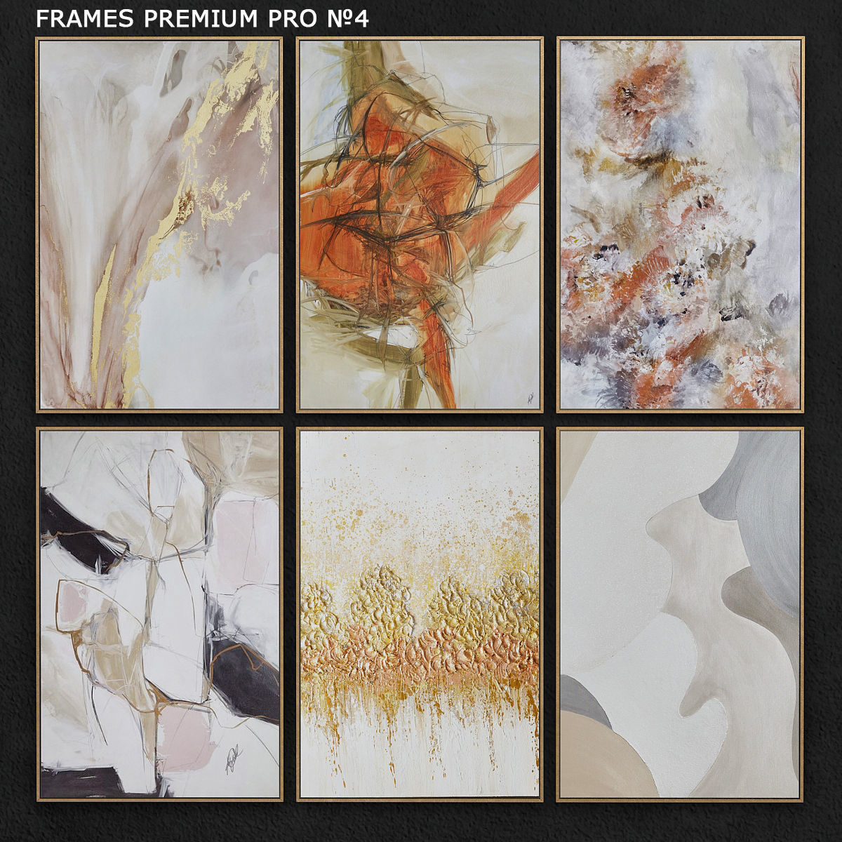 frames 3d model gold and abstract painting hanging on wall Low-poly 3D model_1