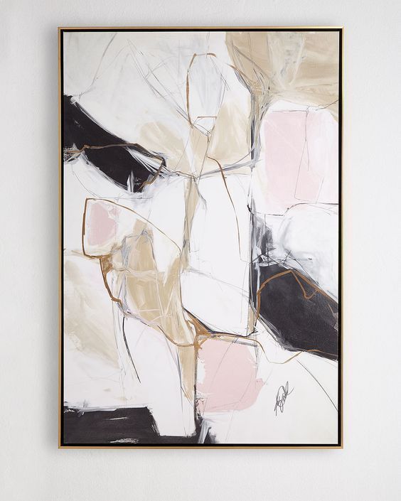 frames 3d model gold and abstract painting hanging on wall Low-poly 3D model_5