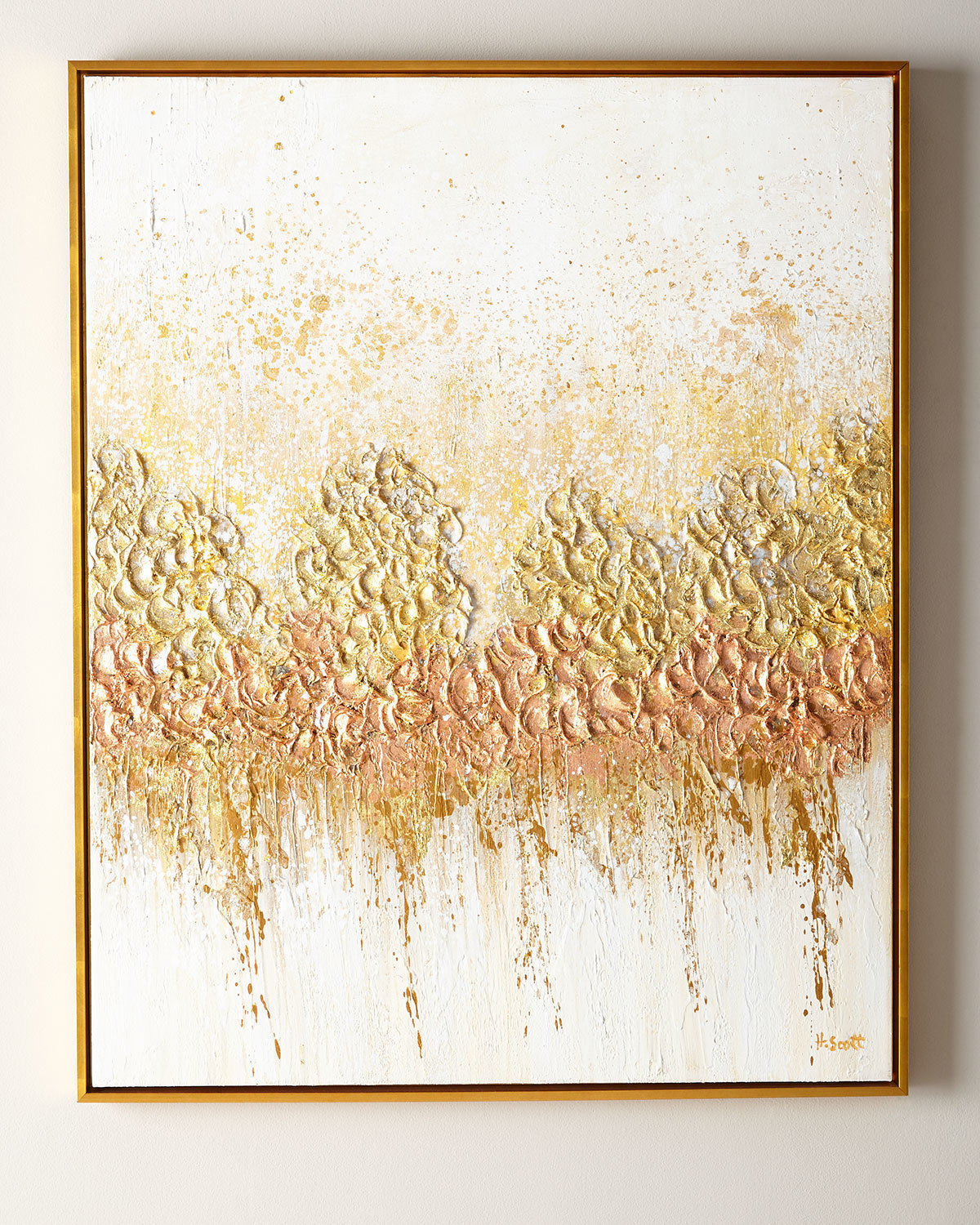 frames 3d model gold and abstract painting hanging on wall Low-poly 3D model_3