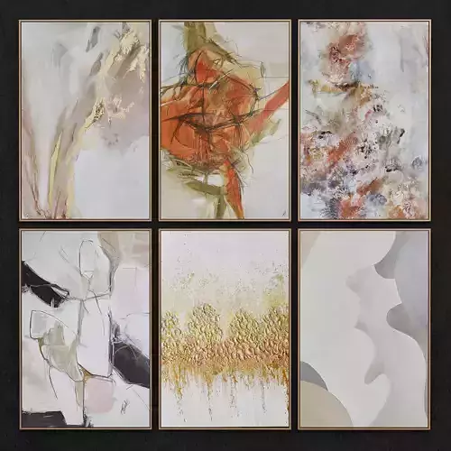 frames 3d model gold and abstract painting hanging on wall