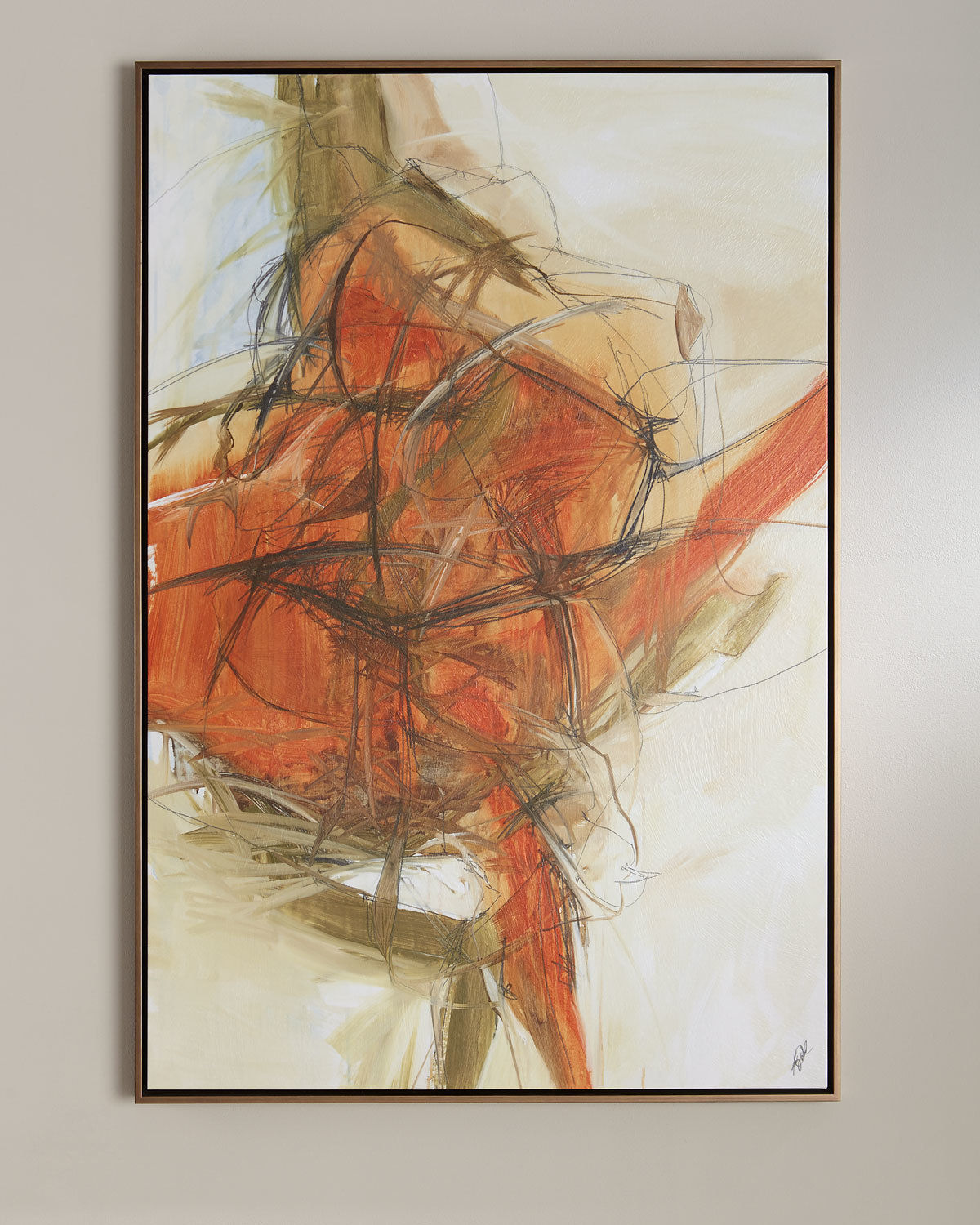 frames 3d model gold and abstract painting hanging on wall Low-poly 3D model_2