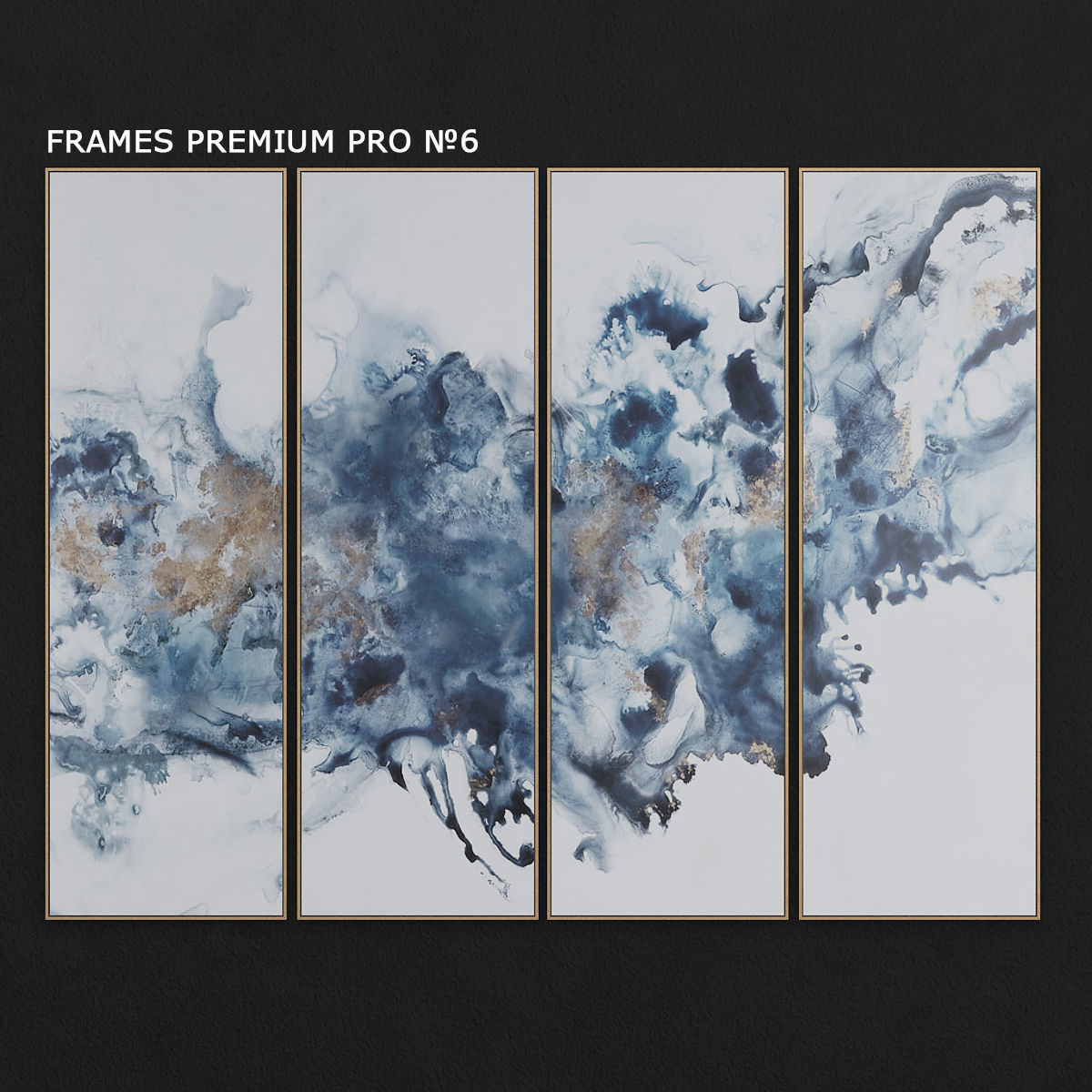 frames 3d model three framed abstract paintings gold on wall Low-poly 3D model_2