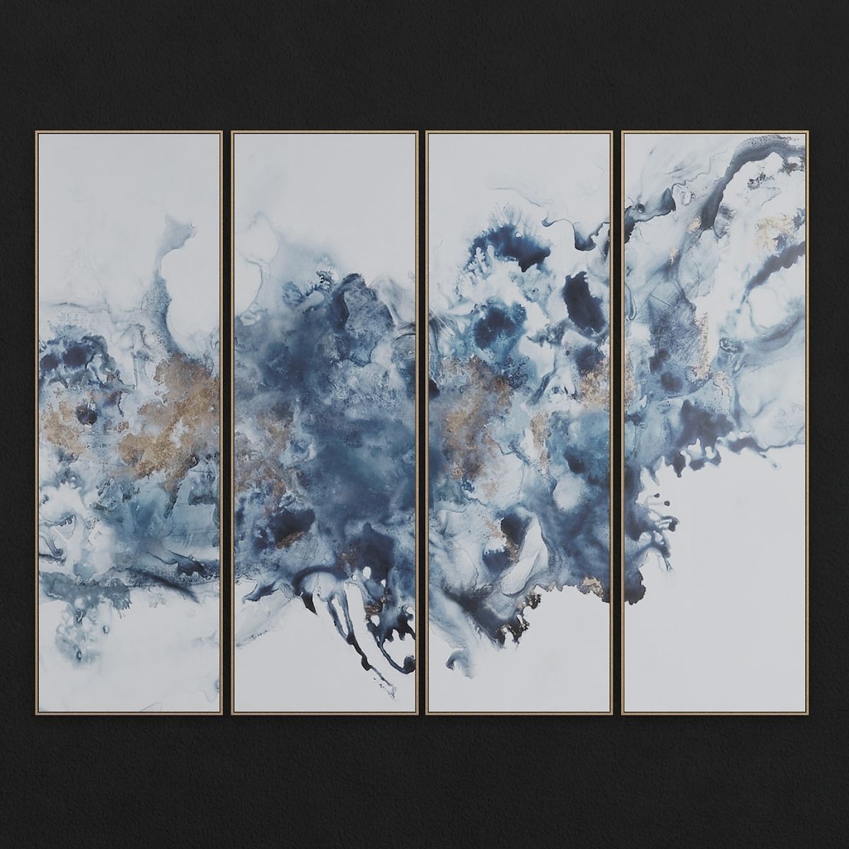 frames 3d model three framed abstract paintings gold on wall Low-poly 3D model_1