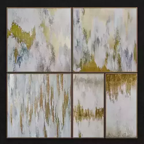 frames 3d model set of four abstract paintings in gold