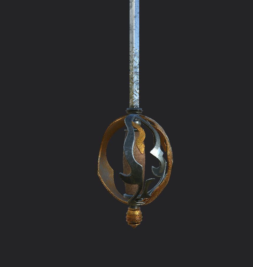 Rapier sword Low-poly 3D model_3
