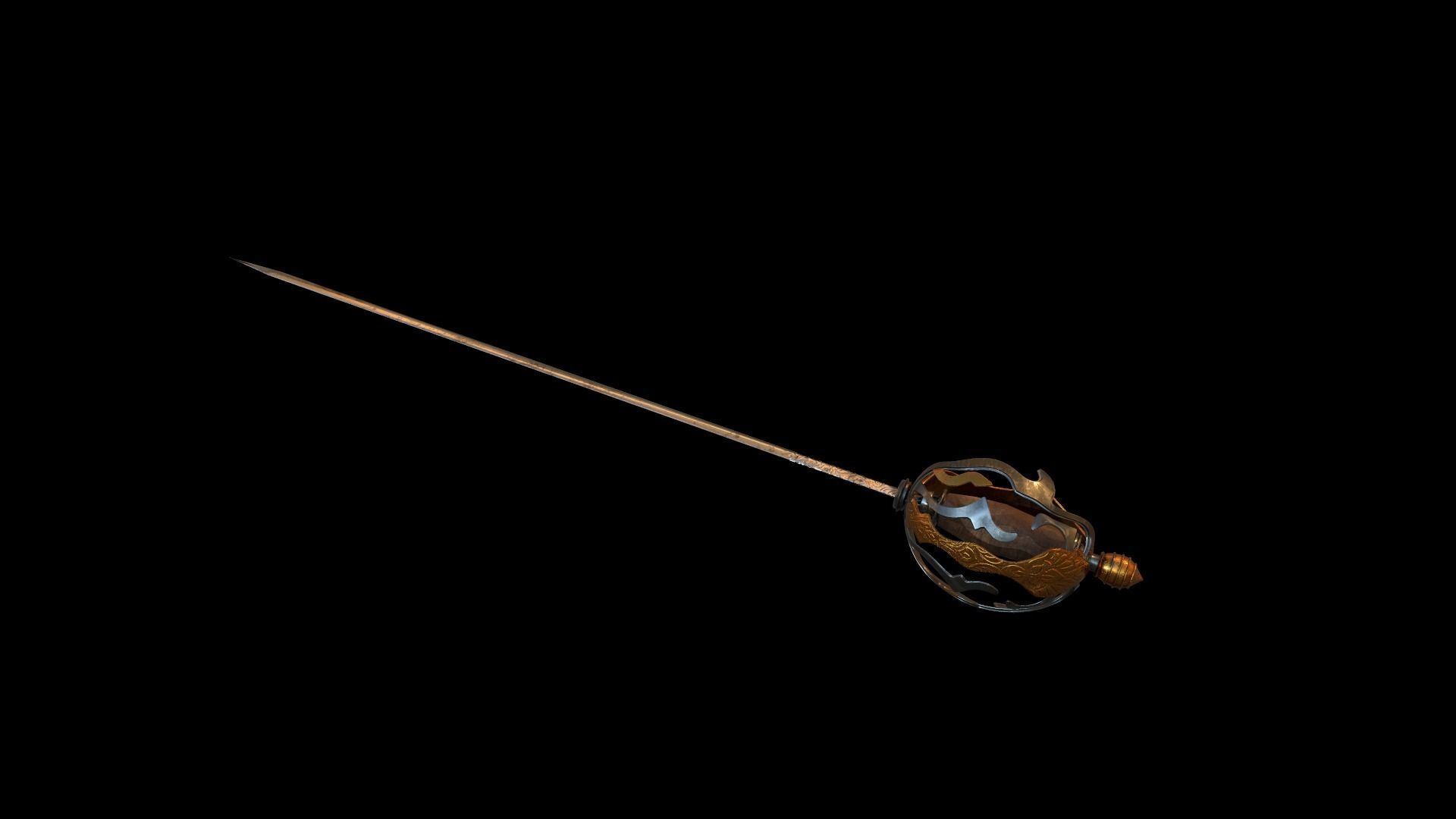 Rapier sword Low-poly 3D model_2