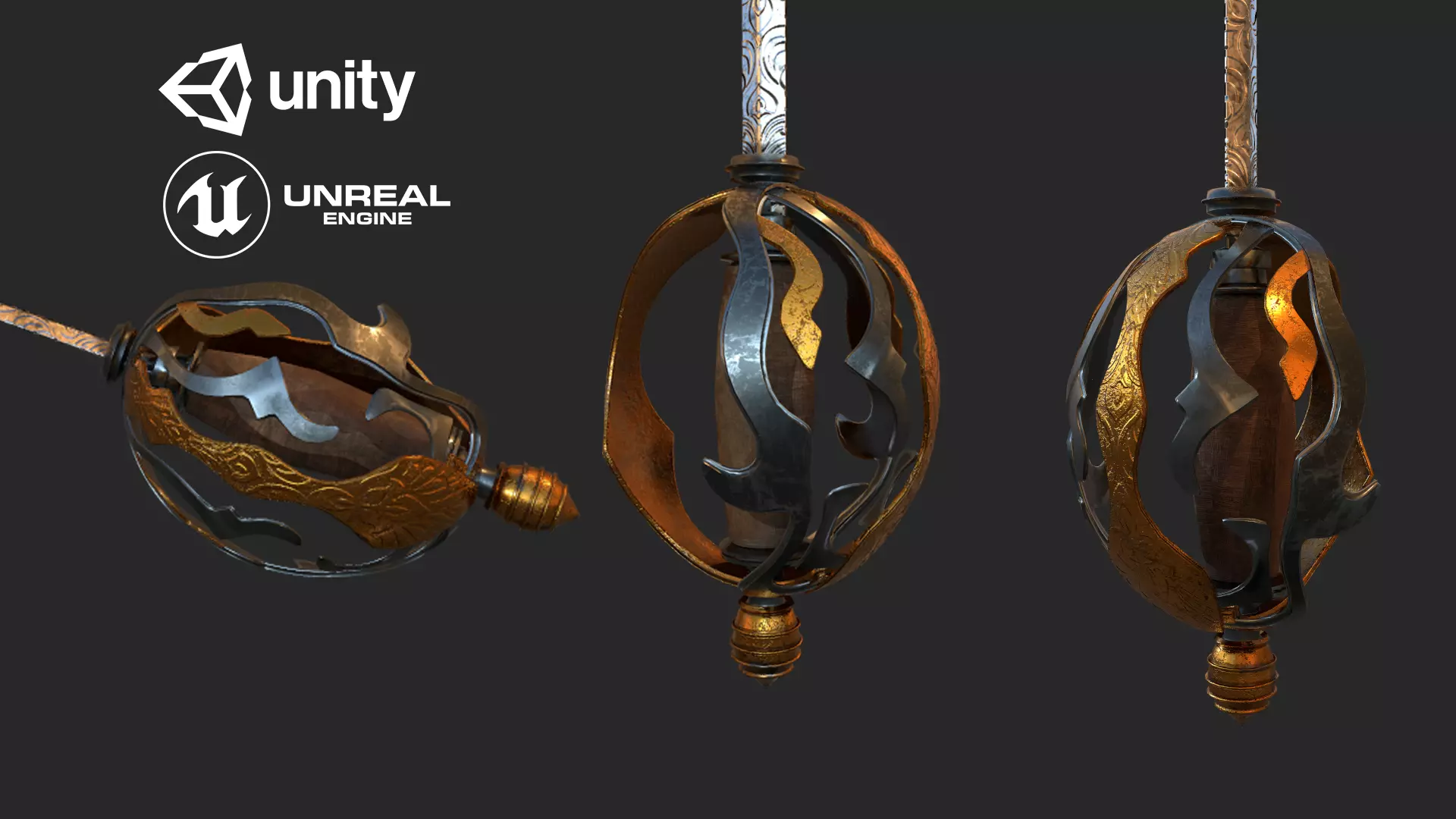 Rapier sword Low-poly 3D model_0