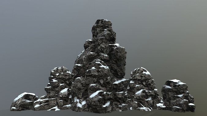 rocks rock with snow Low-poly 3D model