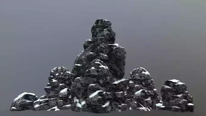 rocks rock with snow