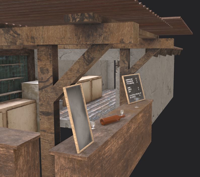 Old modular beach bar Low-poly 3D model_8