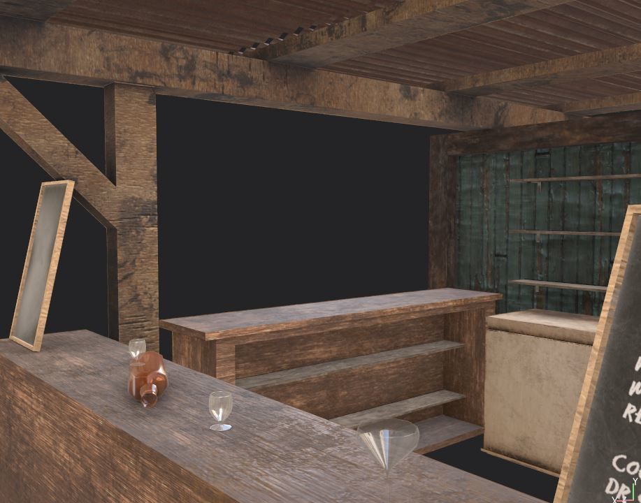 Old modular beach bar Low-poly 3D model_3