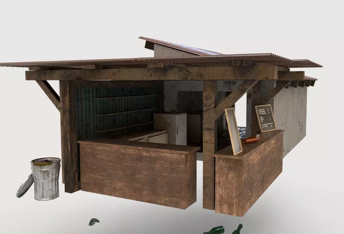 Old modular beach bar Low-poly 3D model_0