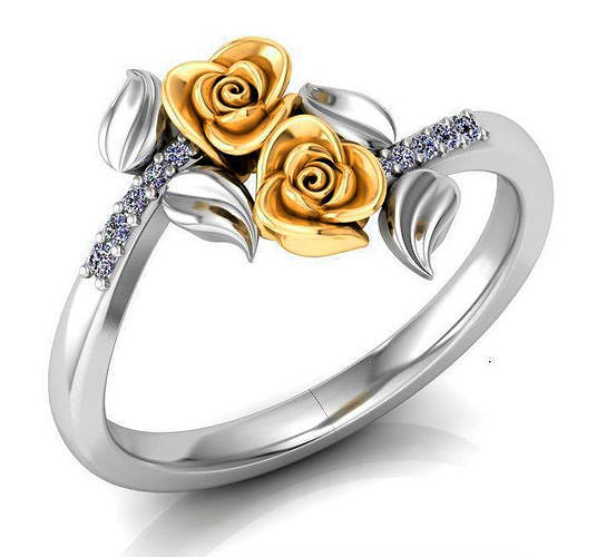 Rose Ring Flower with stones 13 3D print model