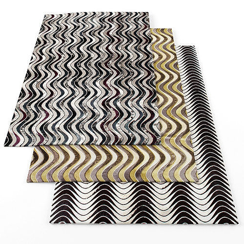 Rugs-522 three rugs with wavy patterns Low-poly 3D model