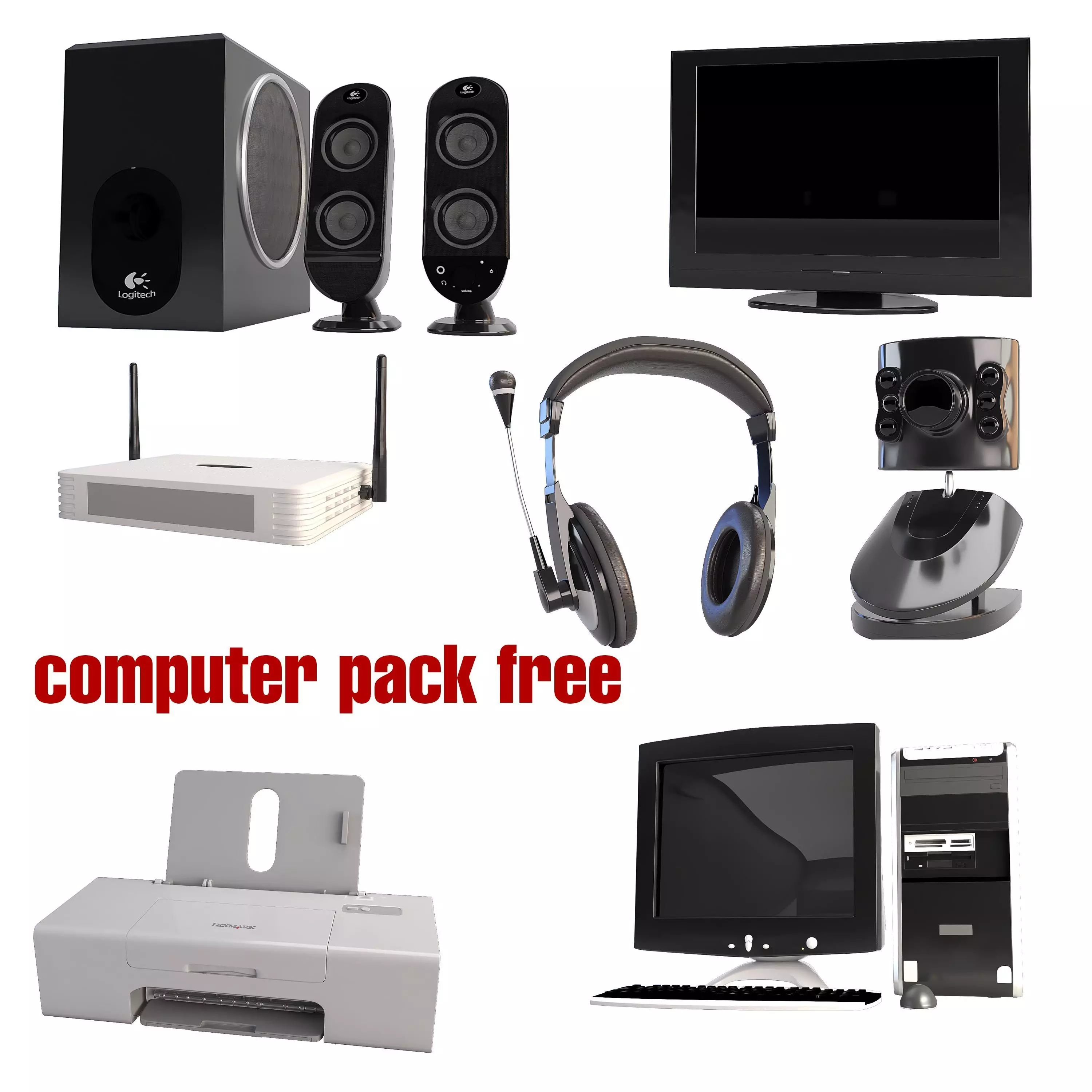 computer pack Free 3D model