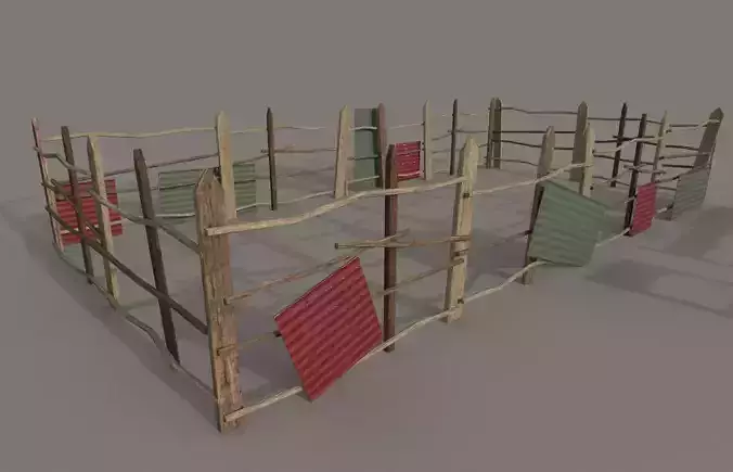 different Wooden fence PBR Low-poly 3D model