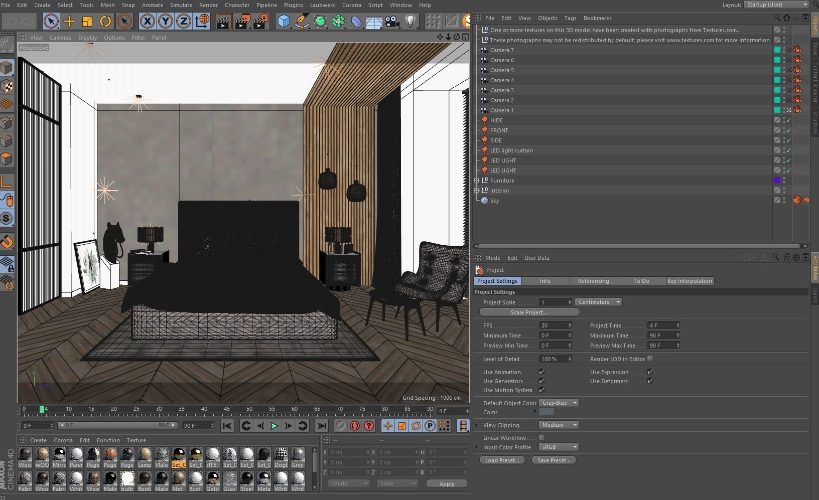 Bedroom Interior Cinema4D Corona 3D model_1