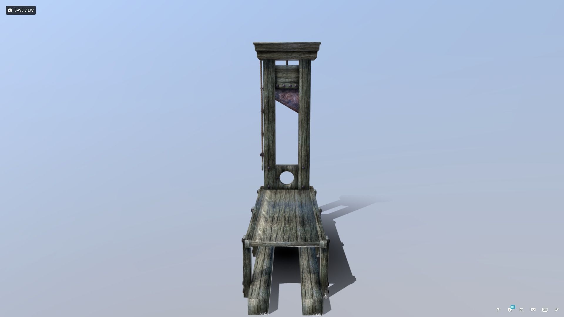 Guillotine wooden structure with metal pole in middle Low-poly 3D model_6