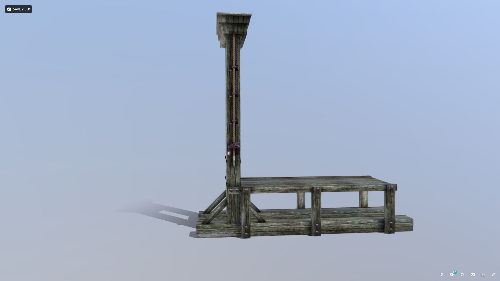 Guillotine wooden structure with metal pole in middle Low-poly 3D model_8