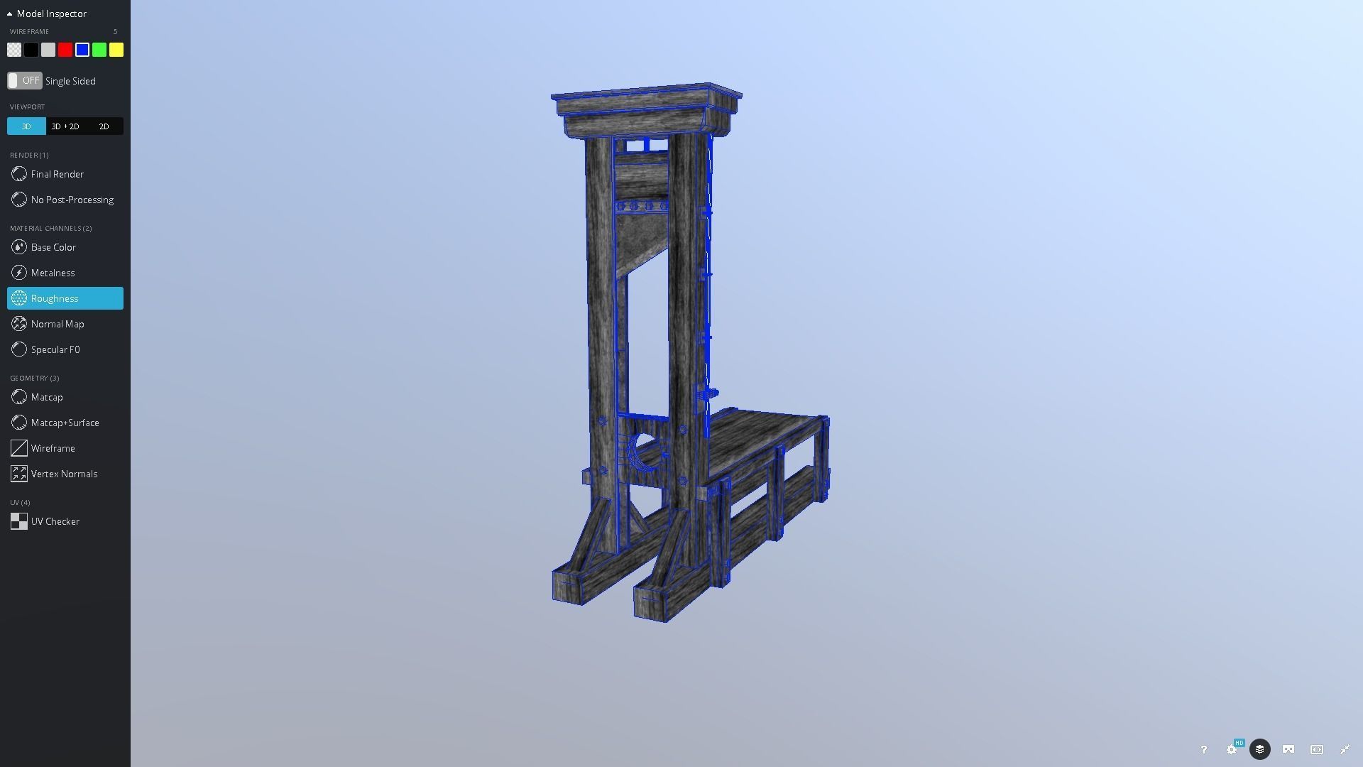 Guillotine wooden structure with metal pole in middle Low-poly 3D model_4