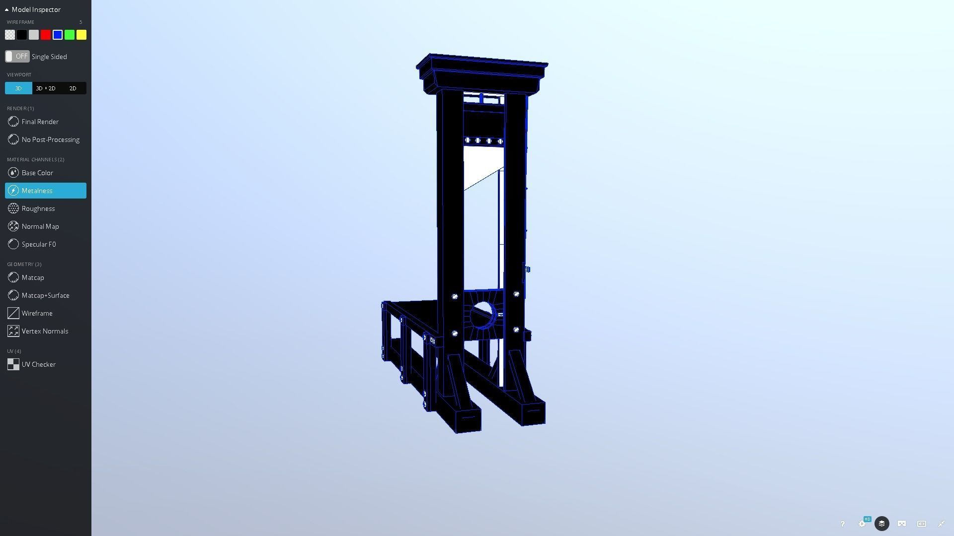 Guillotine wooden structure with metal pole in middle Low-poly 3D model_2