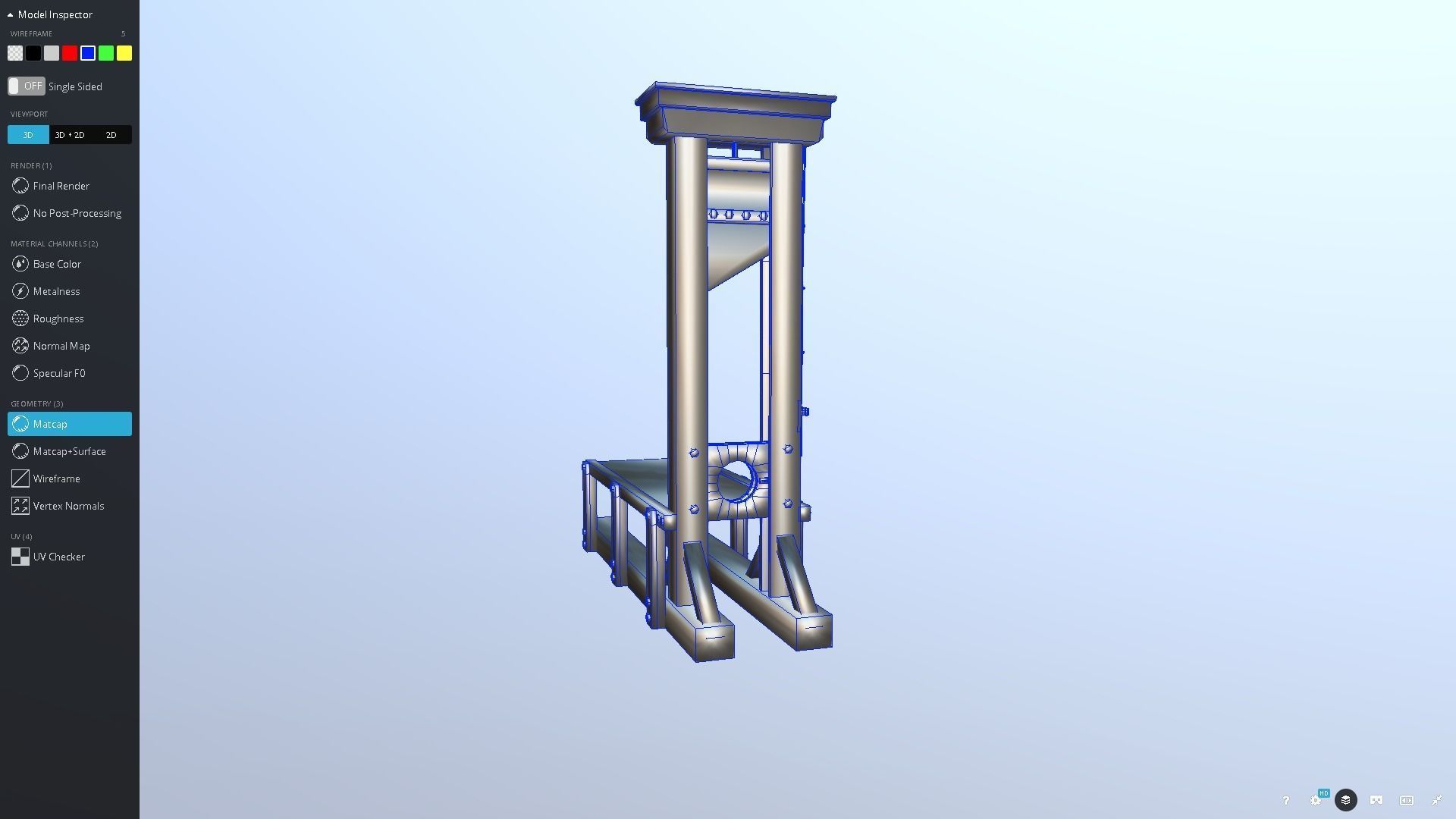 Guillotine wooden structure with metal pole in middle Low-poly 3D model_12